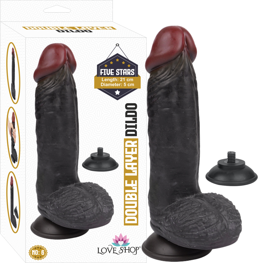 ÇİFT DERİ ( DUBLE LAYER )  KIKIRDAKLI % 100 GERCEKÇİ DİLDO SİYAH  21  CM 