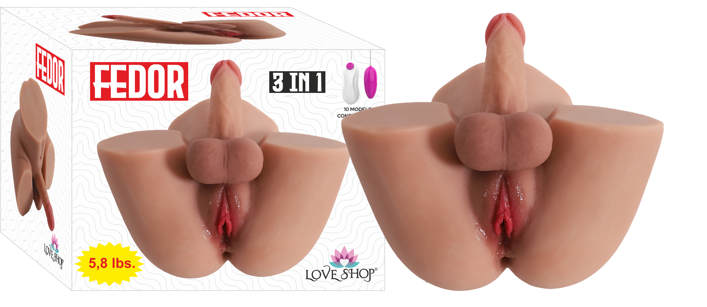 FEDOR ERKEK VE BAYAN KALÇA  3 AYNI ANDA  % 100 GERÇEKCİ ET SİLİKON  19 CM PENİS 