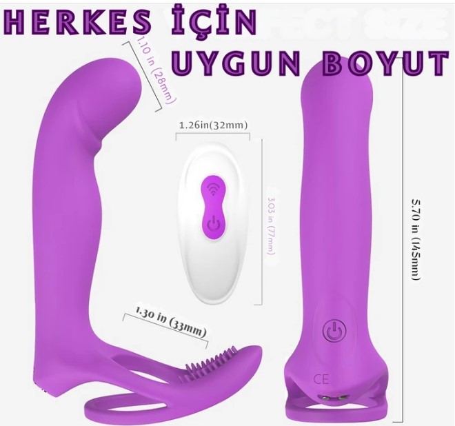 ANAL İÇİN TAKMA  PENİS KLİTORİS UYARICI TESTİS VE PENİS YÜZÜGÜ UZAKTAN KUMANDALI LÜX VİBRATÖR 